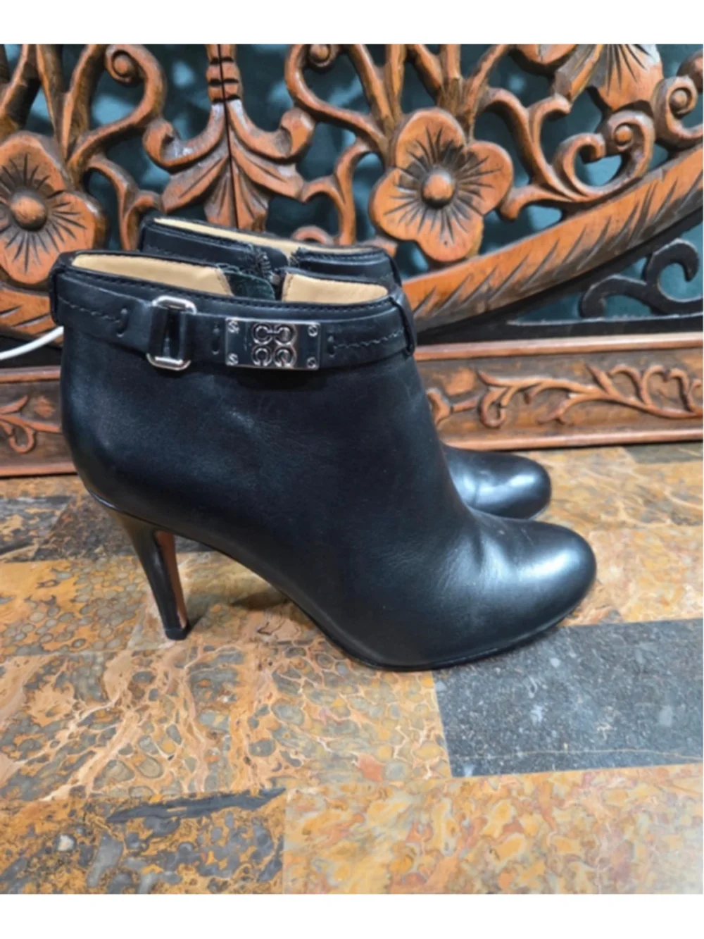 Coach Black Leather Stiletto Ankle Booties Size 5.5